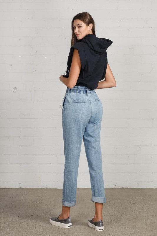 HIGH WAIST ELASTIC-BANDED SLOUCH JEANS