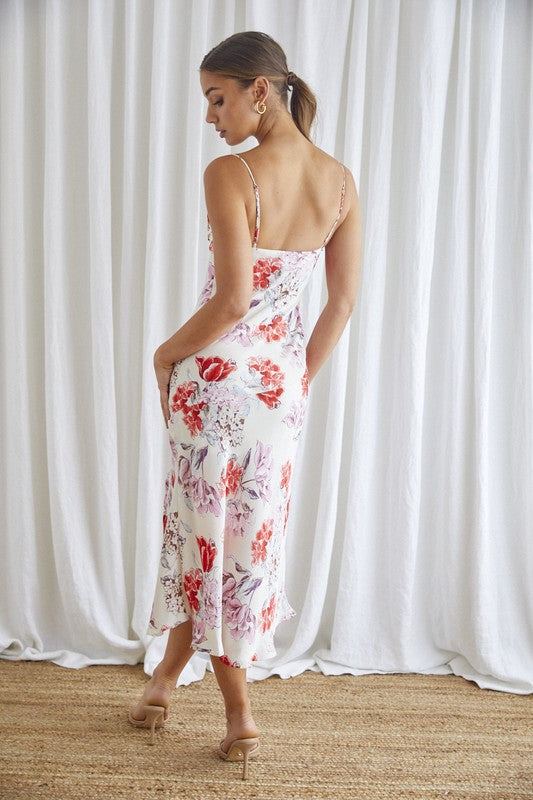 Floral Cowl Neck Cami Midi Slip Dress