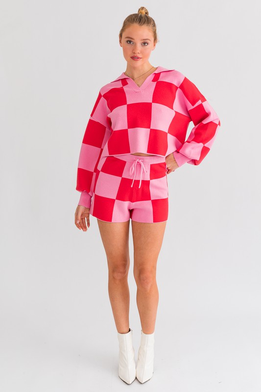 Pretty in Pink Checkered Sweater Shorts