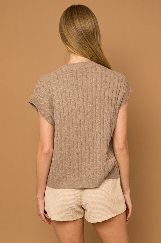 Cable Knit Short Sleeve Sweater Vest