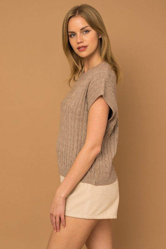 Cable Knit Short Sleeve Sweater Vest