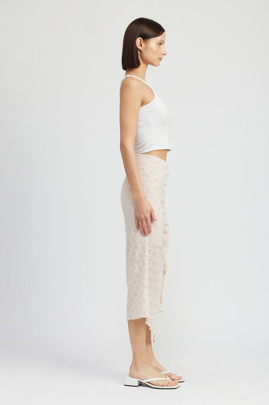 RUCHED LACE SKIT WITH HIGH SLIT