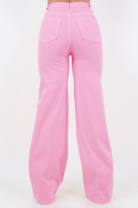 Wide Leg Jean in Bubble Gum Pink