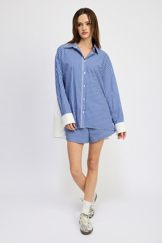 OVERSIZED STRIPED COLLARED SHIRT