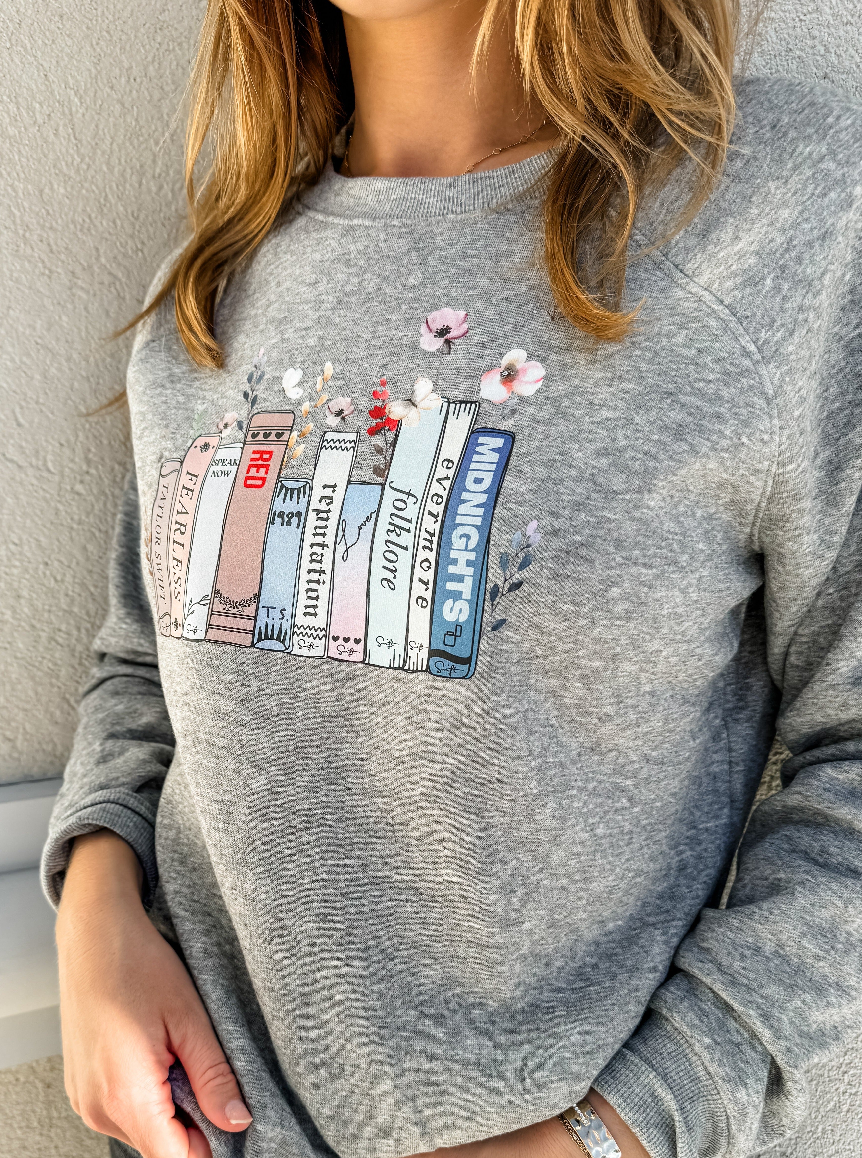 Whimsical Taylor Album Books with Flowers Sweatshirt