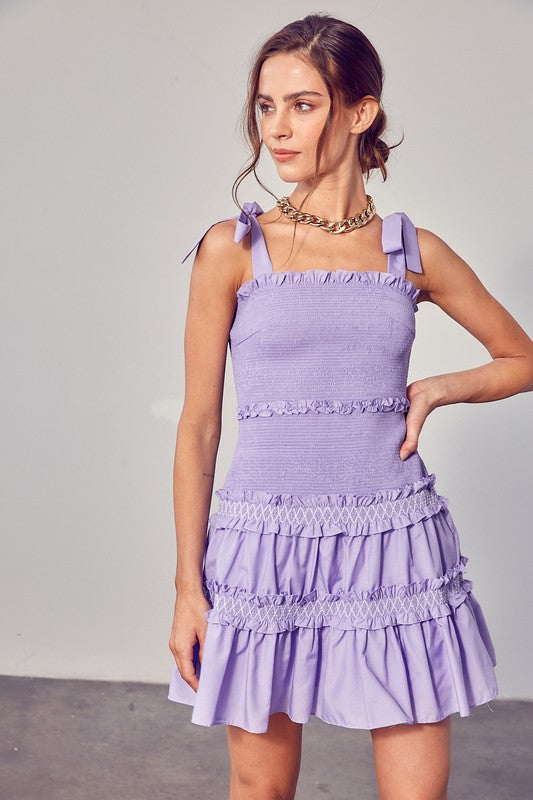 SMOCKED TIERED MINI DRESS - Clothing - Market Street Boutique