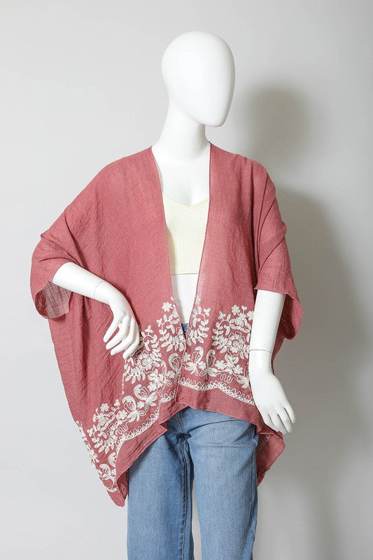 Floral Embroidered Stitch Kimono - Clothing - Market Street Boutique