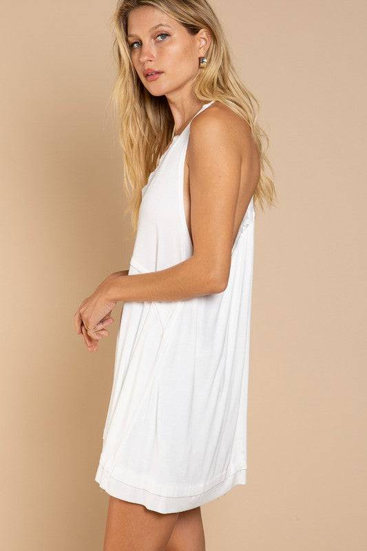 POL Sleeveless Deep V neck Dress with Lace on Front - Clothing - Market Street Boutique