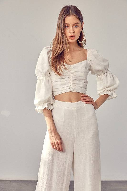 RUFFLE RUCHED FRONT BLOUSE - Clothing - Market Street Boutique