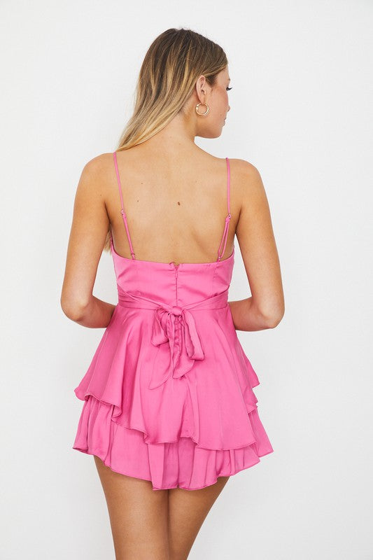 PINK DOUBLE RUCHED CAMI MINI DRESS