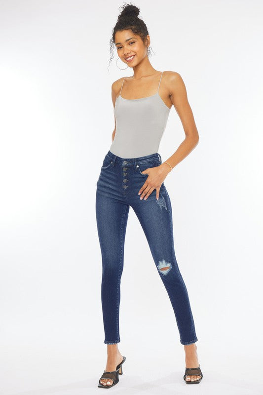 KanCan High Rise Piecing Detail Super Skinny Jeans