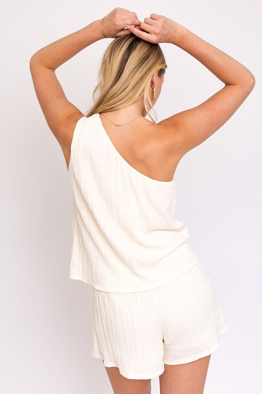 SLEEVELESS ONE SHOULDER LAYERED TOP ROMPER