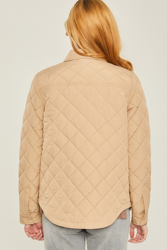 Woven Solid Quilted Pocket Shacket