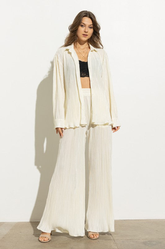 Vacation Ready Pleated Blouse Pants Set