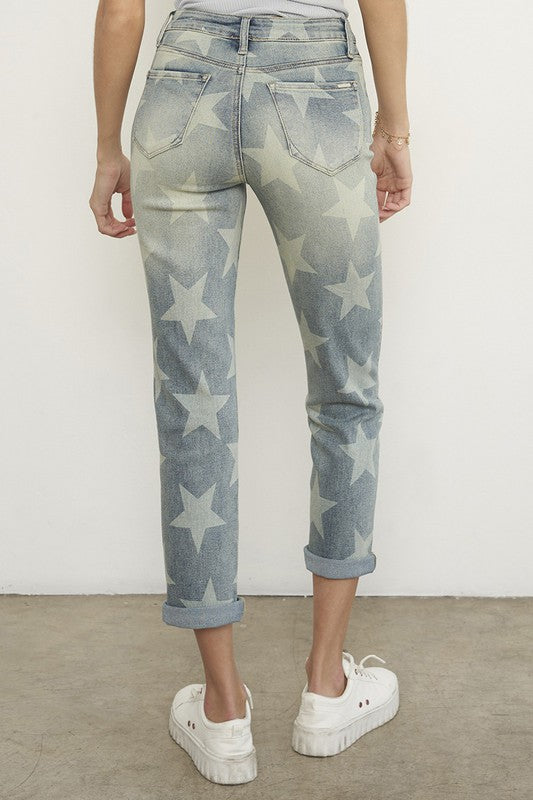 Star Print Girlfriend Jeans