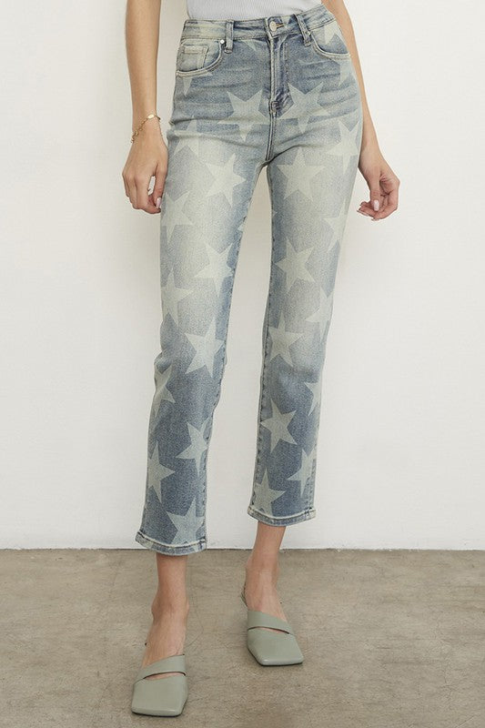 Star Print Girlfriend Jeans