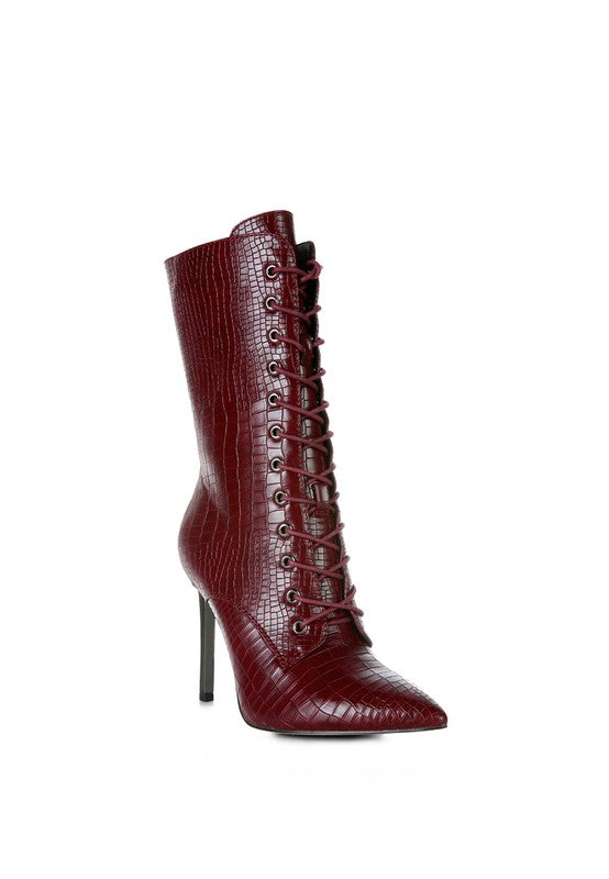KNOCTURN Croc Textured Over The Ankle Boots