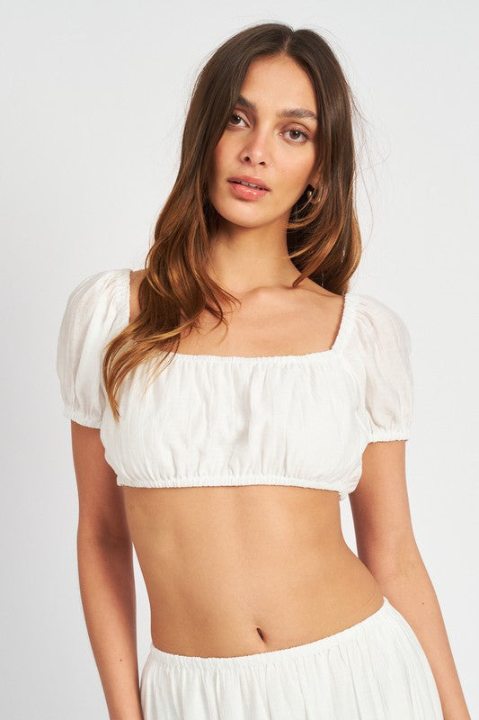 CROSS BACK PEASANT CROPPED TOP