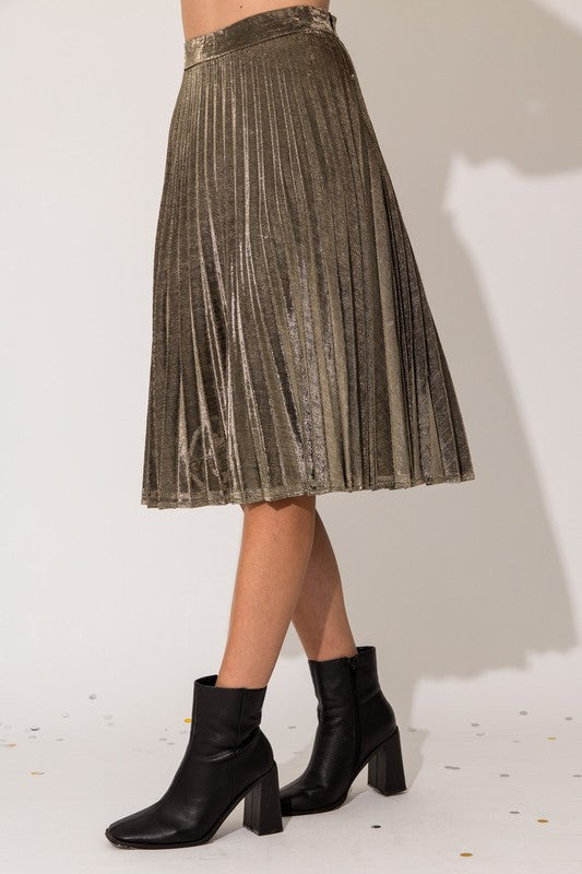 Lurex Fabric Pleated Midi Skirt