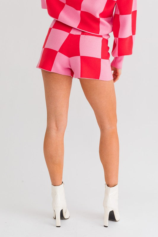 Pretty in Pink Checkered Sweater Shorts