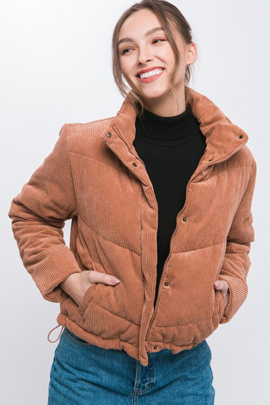 Corduroy Puffer Jacket with Toggle