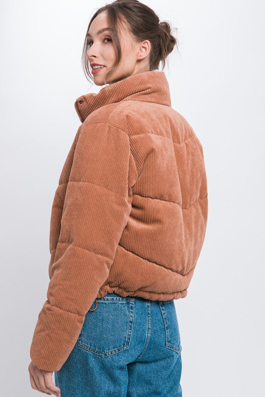 Corduroy Puffer Jacket with Toggle