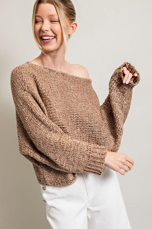 Boat Neck Loose Fit Knit Sweater