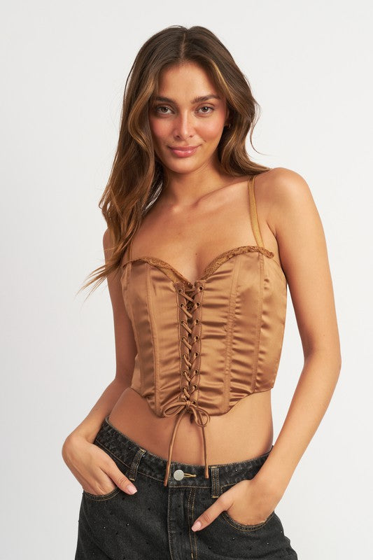PEEKABOO CORSET TOP WITH LACE DETAIL