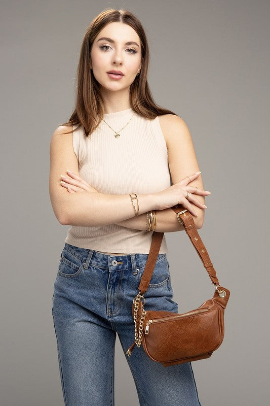 PU Leather Sling Bag with Chain