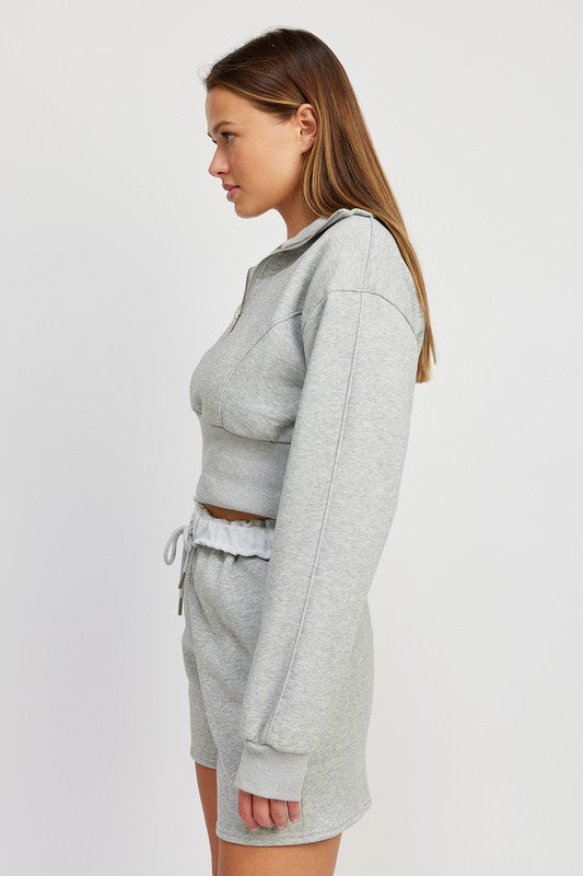 MOCK NECK CROPPED SWEATER WITH ZIPPER