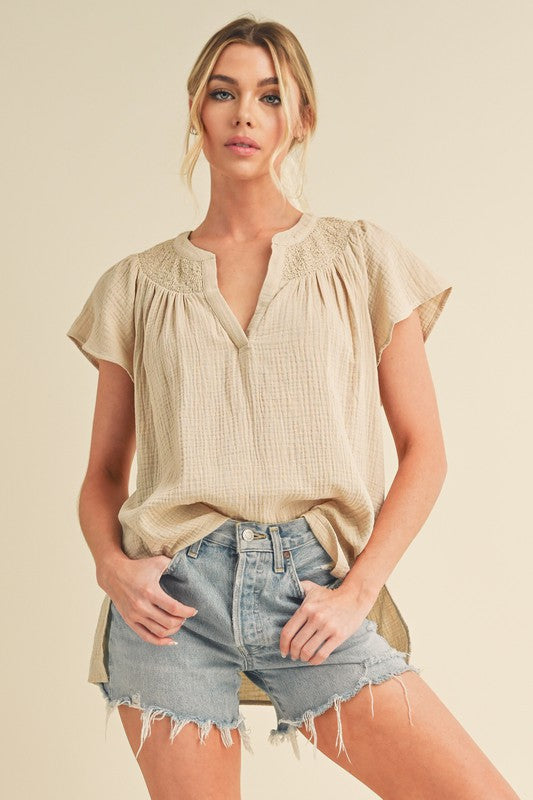 Thia Embroidered Short Sleeve Top