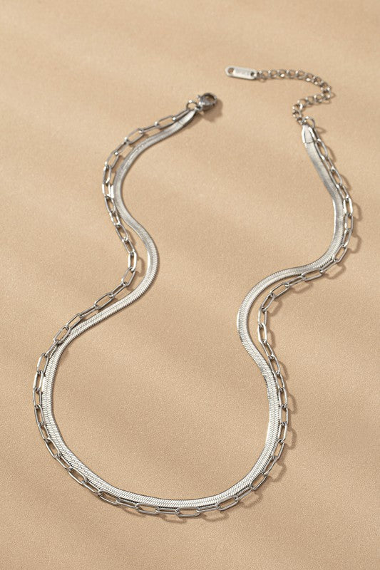 2 LAYER PAPER CLIP AND HERRINGBONE CHAIN NECKLACE