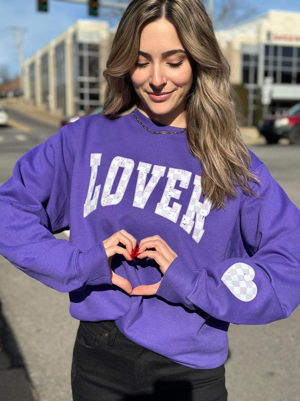 Checkered Lover Heart Sleeve Sweatshirt