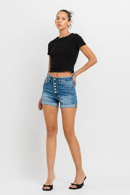 Super High Rise Button Up Mom Shorts