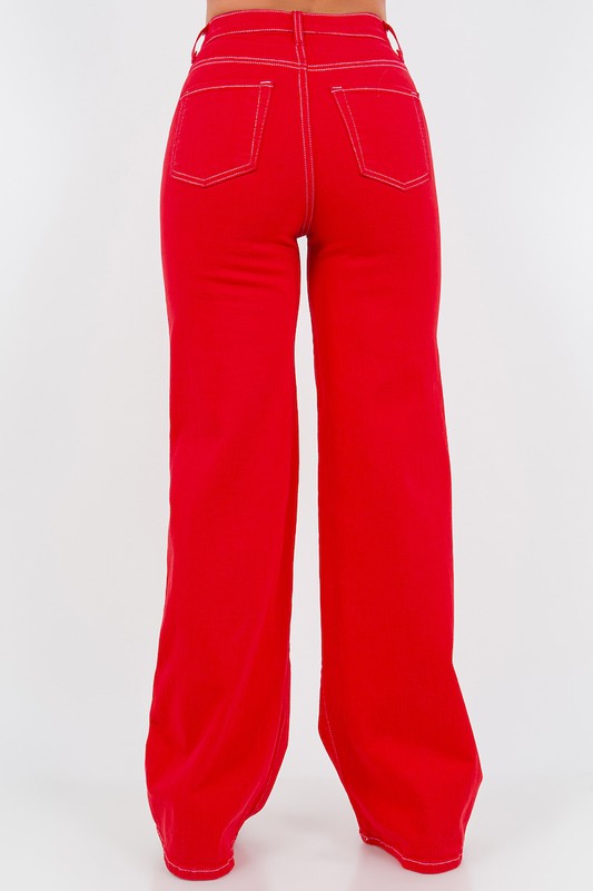 Wide Leg Jean in Cherry Red