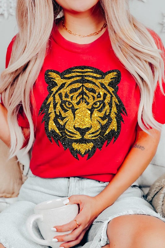 Tiger Head Gold Graphic T Shirts