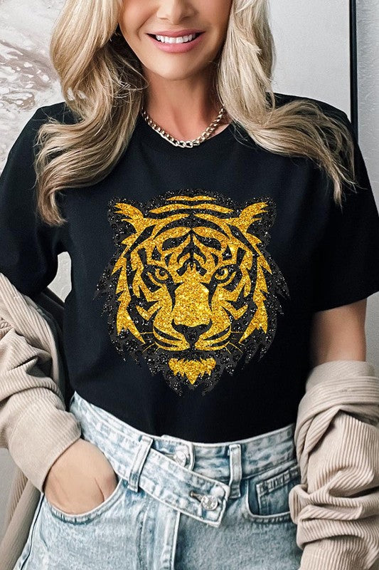 Tiger Head Gold Graphic T Shirts