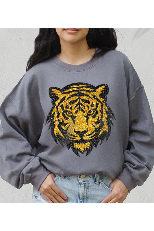 Tiger Head Gold Graphic Fleece Sweatshirts