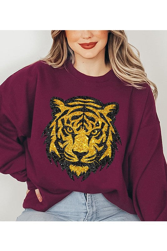 Tiger Head Gold Graphic Fleece Sweatshirts