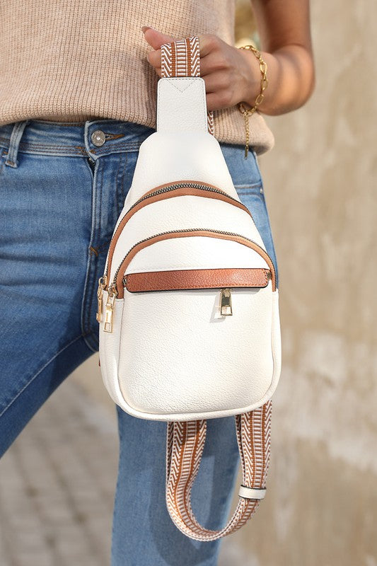 White Casual Multi Zipped Street penny Sling Bag