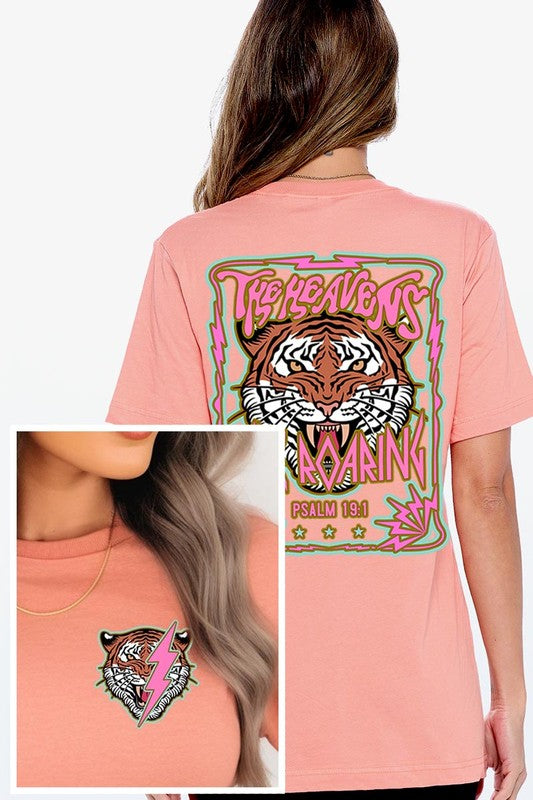Heavens Roaring Tiger Front Back Graphic T Shirts