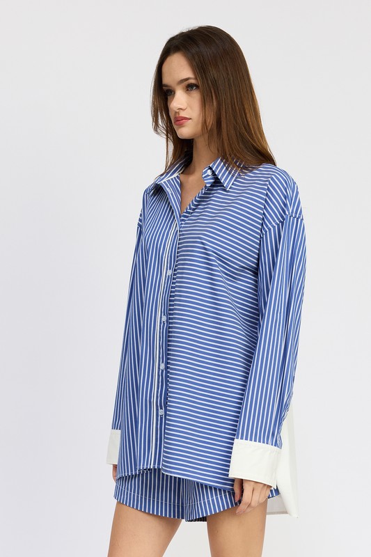 OVERSIZED STRIPED COLLARED SHIRT
