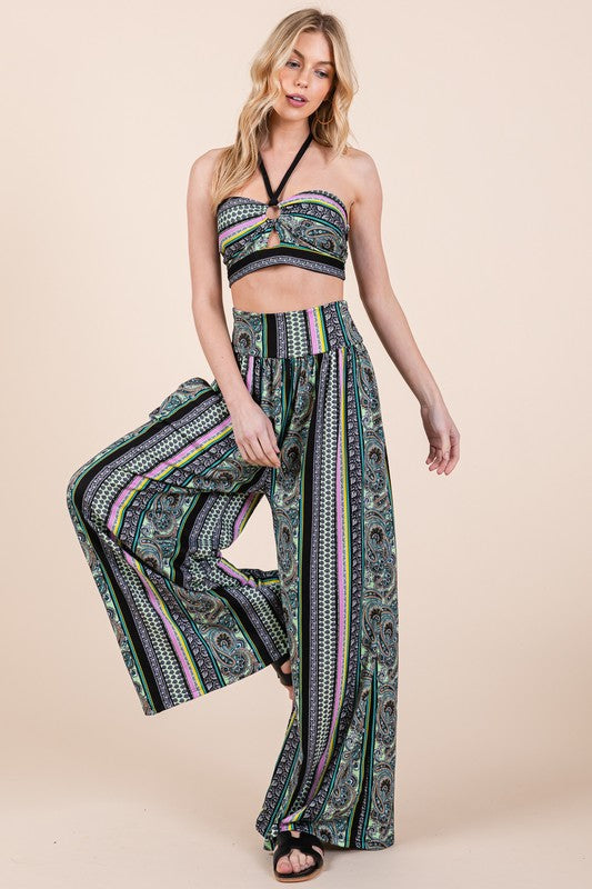 Halter Crop Top with Wide Leg Pants with Pockets