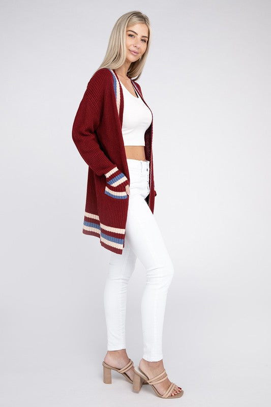 Jersey College Days Open Cardigan with Contrast Trim