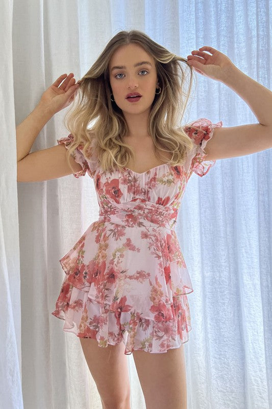 Floral Print Ruffled Tiered Romper