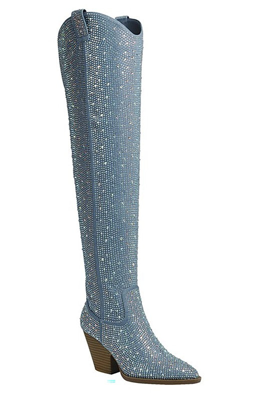 RIVER of BLING OVER KNEE RHINESTONE WESTERN BOOTS