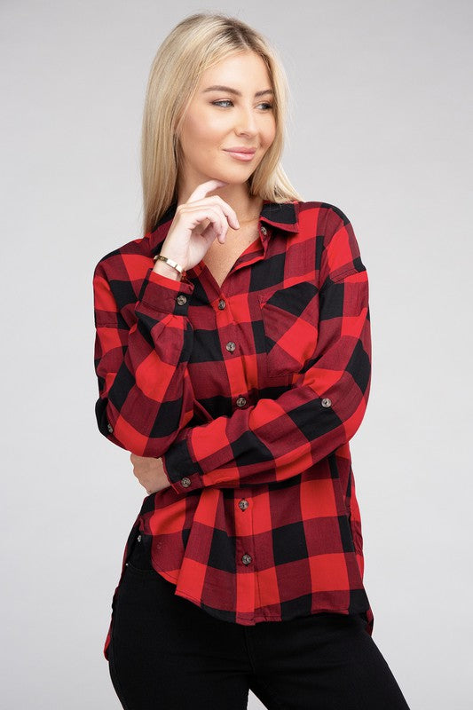 Red and Black Classic Plaid Flannel Shirt