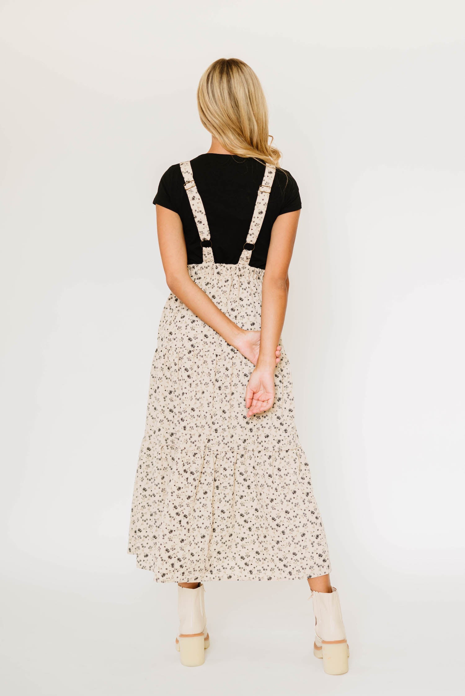 Shay Black Floral Taupe Overall Maxi Dress