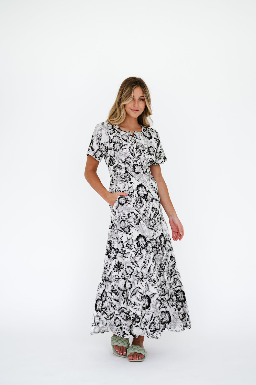 Vanessa Floral Black and White Maxi Dress