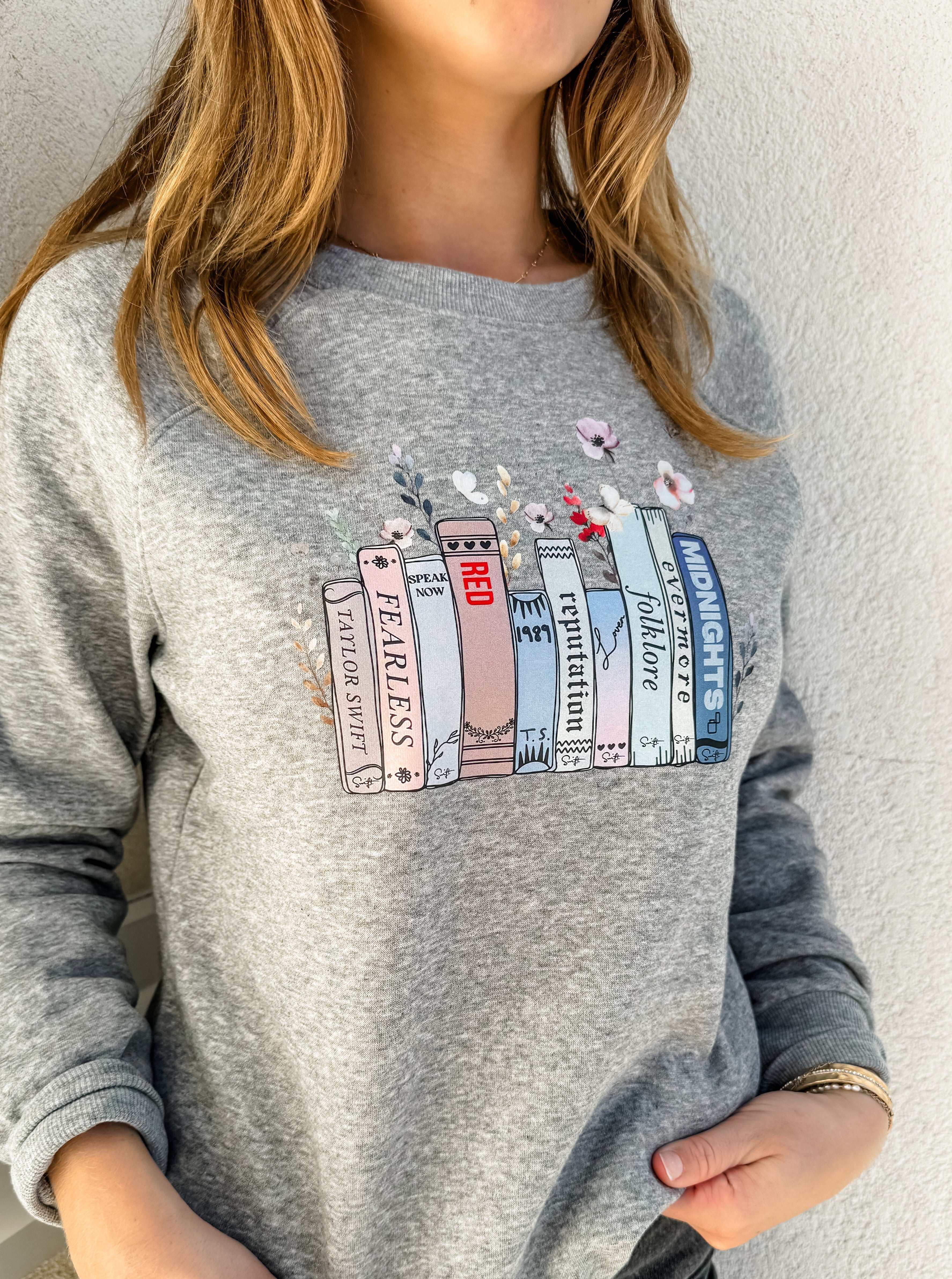Whimsical Taylor Album Books with Flowers Sweatshirt
